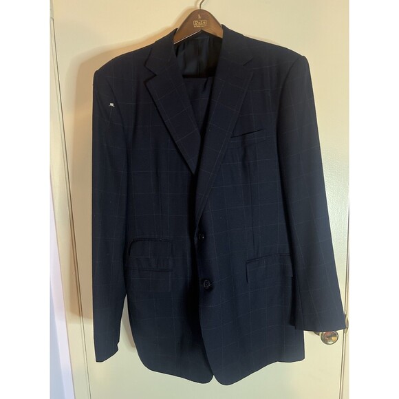 Ralph Lauren Purple Label Hand Tailored Navy Blue Suit 44R Italy Vintage As  Is